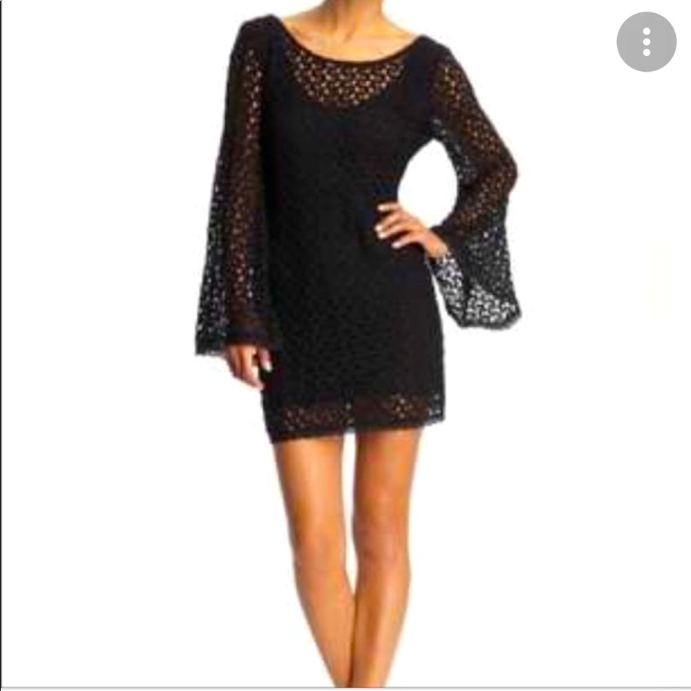 Free People Black Bell Sleeve Crochet Dress